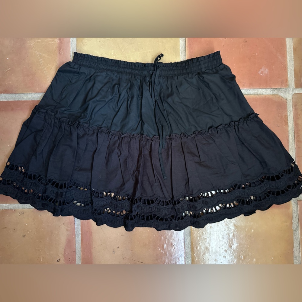 Breezy Charisma Black Tiered Eyelet Embroidered Mini Skirt